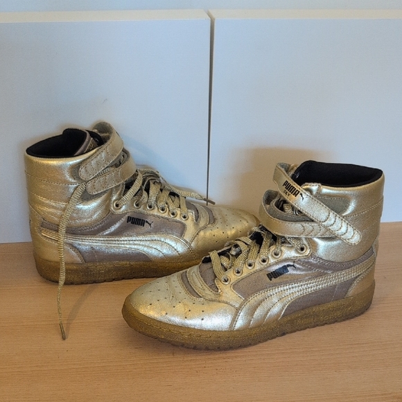 Puma, Sky, Leather, Metallic Gold Sneakers, High Tops, Size 9.5 - Picture 2 of 7